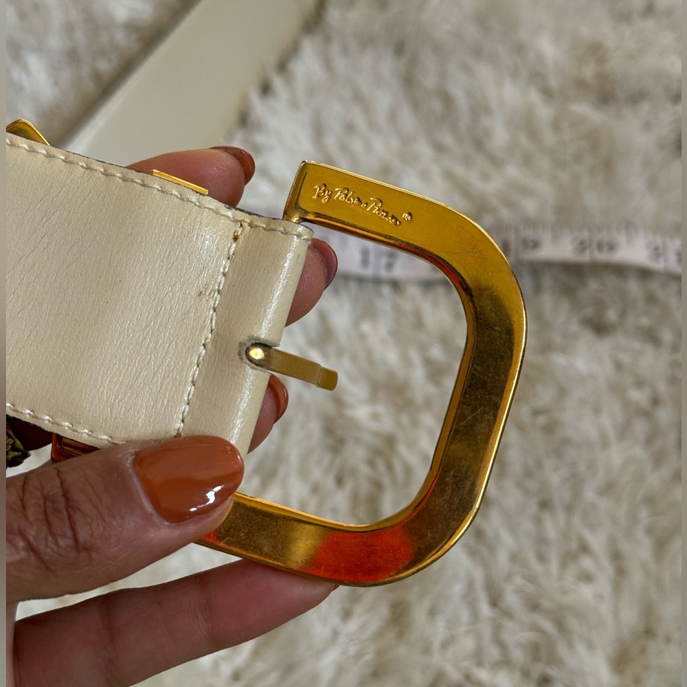 Paloma Picasso Vintage Gold Buckle Cream Belt - Picture 7 of 17